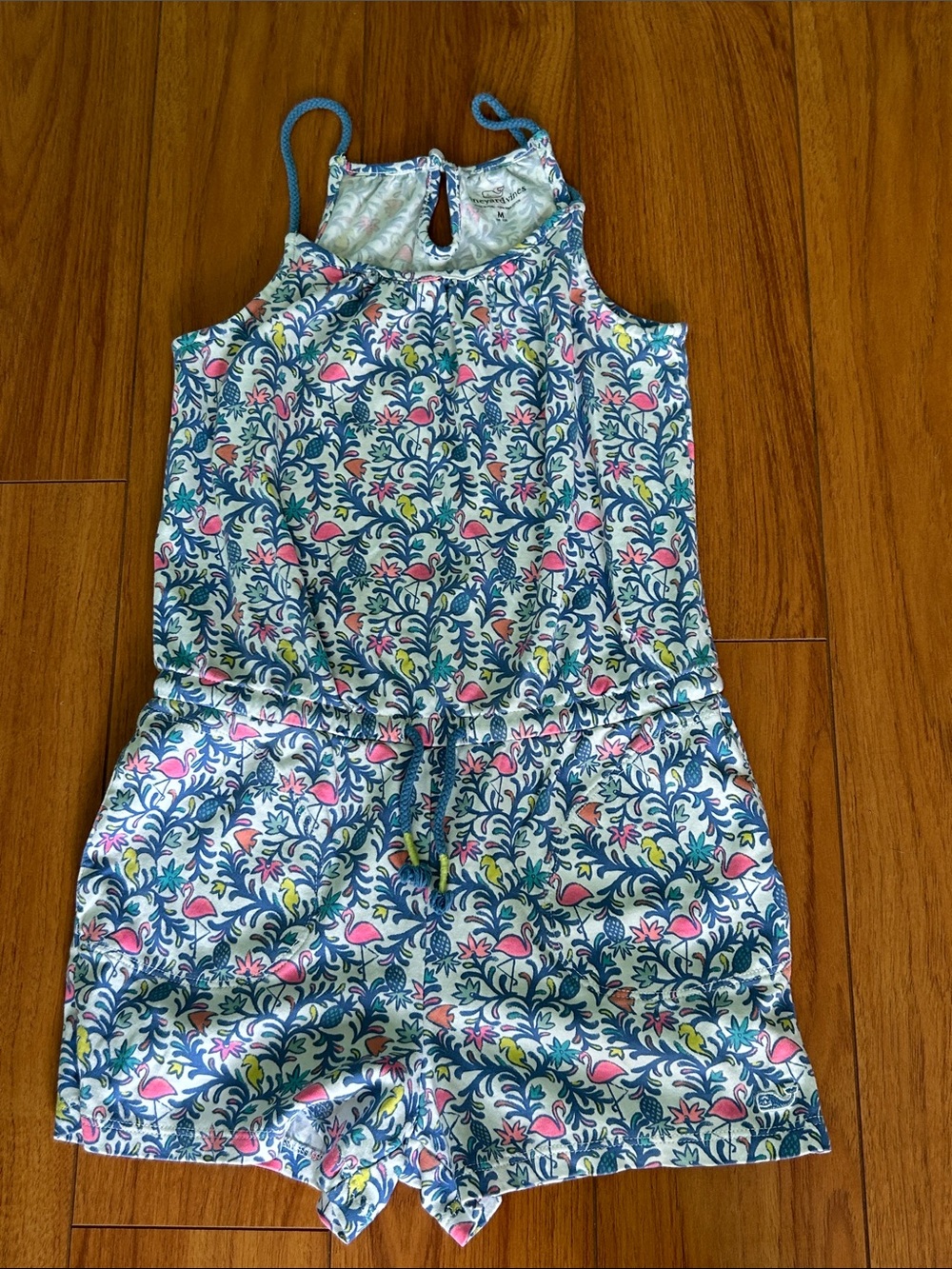 Vineyard Vines Blue Floral & Flamingo Girls Romper